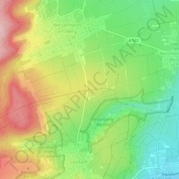 Mappa topografica Rheinebene, altitudine, rilievo