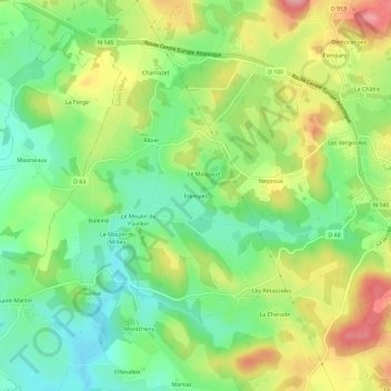Mappa topografica Etempes, altitudine, rilievo