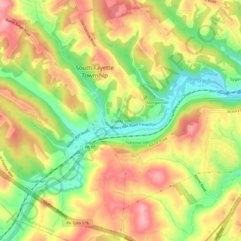 Mappa topografica Cuddy Hill, altitudine, rilievo