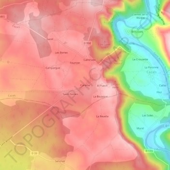 Mappa topografica Careme, altitudine, rilievo