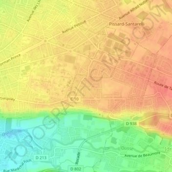 Mappa topografica Trespoey, altitudine, rilievo