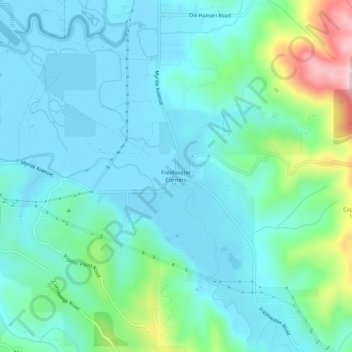 Mappa topografica Freshwater Corners, altitudine, rilievo