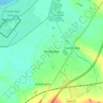 Mappa topografica Slimbridge, altitudine, rilievo