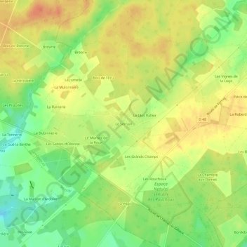 Mappa topografica Le Serrain, altitudine, rilievo