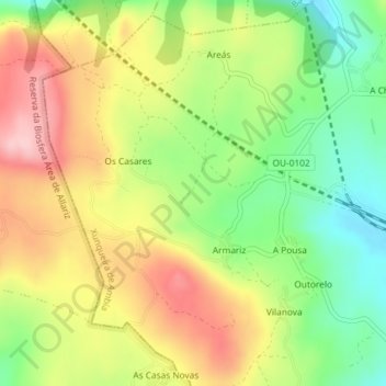 Mappa topografica A Gandara, altitudine, rilievo