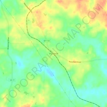 Mappa topografica Mansfield, altitudine, rilievo