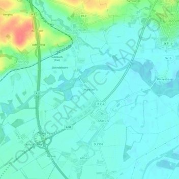 Mappa topografica Hartham, altitudine, rilievo