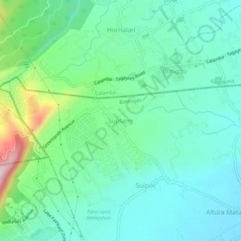 Mappa topografica Suplang, altitudine, rilievo