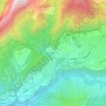 Mappa topografica Rusio, altitudine, rilievo