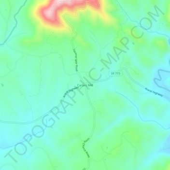 Mappa topografica Carters Mill, altitudine, rilievo