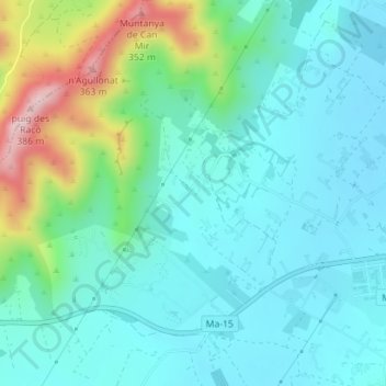 Mappa topografica Ses Set Cases, altitudine, rilievo