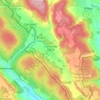 Mappa topografica Truckendorf, altitudine, rilievo