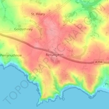 Mappa topografica Rosudgeon, altitudine, rilievo