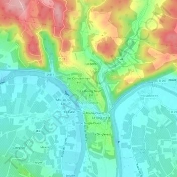 Mappa topografica L'Ameille, altitudine, rilievo