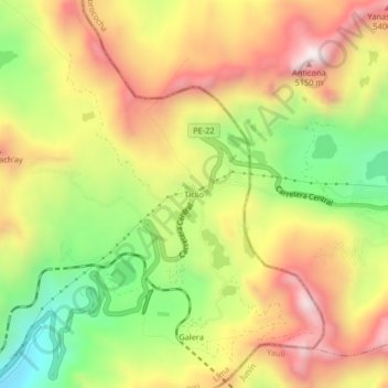Mappa topografica Ticlio, altitudine, rilievo