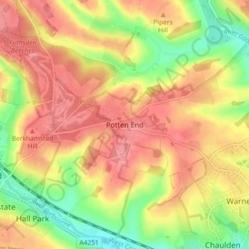 Mappa topografica Potten End, altitudine, rilievo