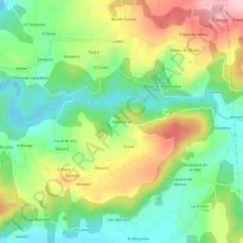 Mappa topografica Sambreixo, altitudine, rilievo