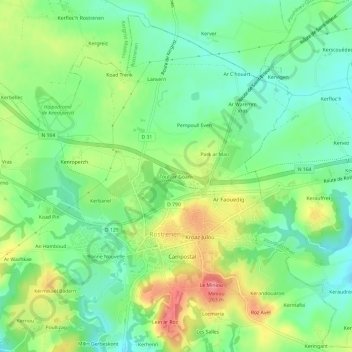 Mappa topografica Toull ar Goañv, altitudine, rilievo