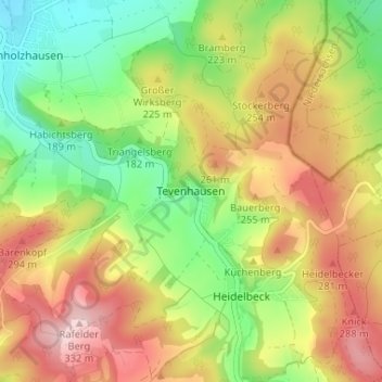 Mappa topografica Tevenhausen, altitudine, rilievo