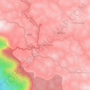 Mappa topografica Mannathivayal, altitudine, rilievo