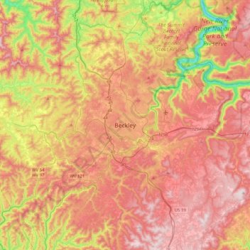 Mappa topografica Beckley, altitudine, rilievo