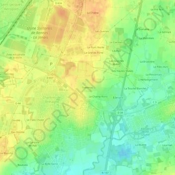 Mappa topografica Fontenay, altitudine, rilievo