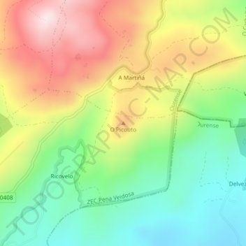 Mappa topografica O Picouto, altitudine, rilievo