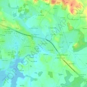 Mappa topografica Ty er Lann, altitudine, rilievo
