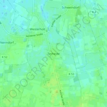 Mappa topografica Terheide, altitudine, rilievo