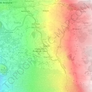 Mappa topografica Tendiña, altitudine, rilievo