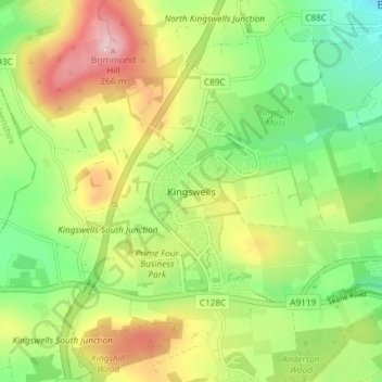 Mappa topografica Kingswells, altitudine, rilievo