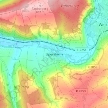 Mappa topografica Elpersheim, altitudine, rilievo
