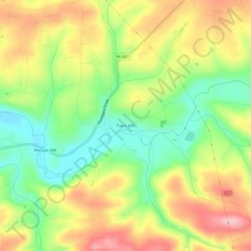 Mappa topografica Parrs Mill, altitudine, rilievo