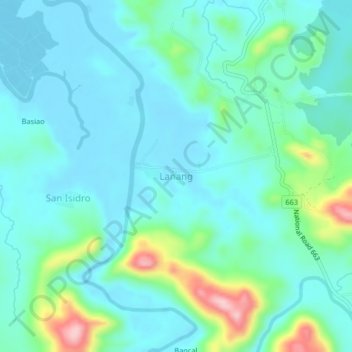 Mappa topografica Lanang, altitudine, rilievo