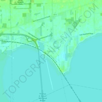 Mappa topografica Danbury, altitudine, rilievo