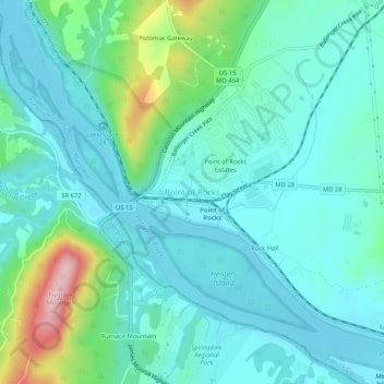 Mappa topografica Point of Rocks, altitudine, rilievo