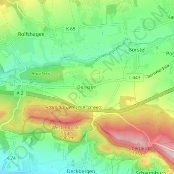 Mappa topografica Bernsen, altitudine, rilievo