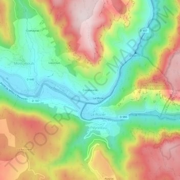 Mappa topografica Combaurie, altitudine, rilievo