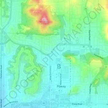 Mappa topografica Norwalk, altitudine, rilievo
