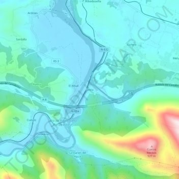 Mappa topografica Llovio, altitudine, rilievo