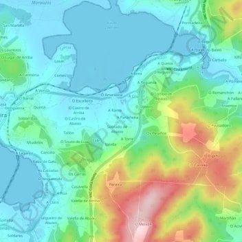 Mappa topografica A Rúa, altitudine, rilievo