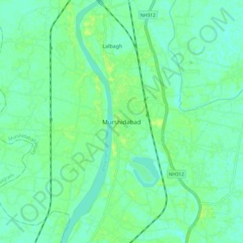 Mappa topografica Murshidabad, altitudine, rilievo