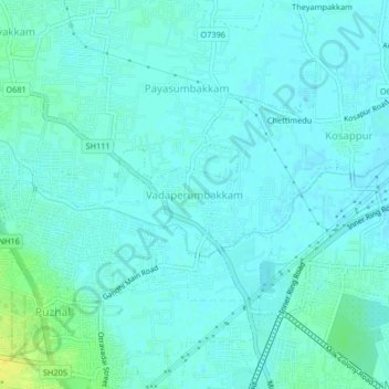 Mappa topografica Vadaperumbakkam, altitudine, rilievo
