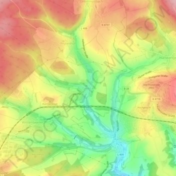 Mappa topografica Grüntal, altitudine, rilievo