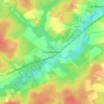 Mappa topografica Schwindebeck, altitudine, rilievo