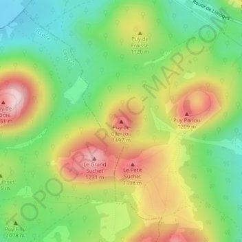 Mappa topografica Puy de Clierzou, altitudine, rilievo