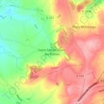 Mappa topografica Saint-Symphorien-les-Buttes, altitudine, rilievo
