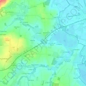 Mappa topografica L'Aulne, altitudine, rilievo