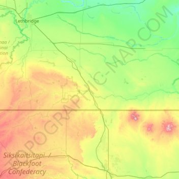 Mappa topografica Milk River (town), altitudine, rilievo