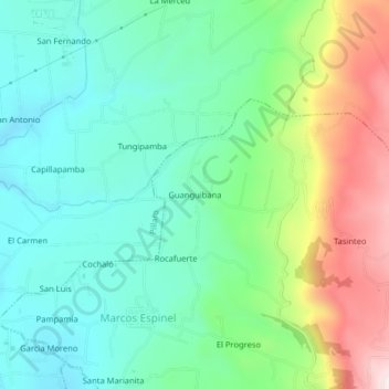 Mappa topografica Guanguibana, altitudine, rilievo